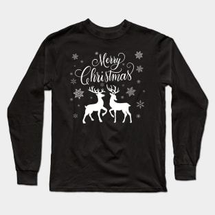 Merry Christmas with deer and snowflakes Long Sleeve T-Shirt